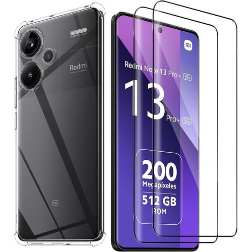 JGD-Verre Trempé pour Xiaomi Redmi Note 13 Pro Plus 5G/Note 13 Pro+ 5G Coque [2+1 Pièces], Protecteur D'écran Dureté 9H Film Protection Écran HD Transparent Antichoc Antirayures TPU Housse