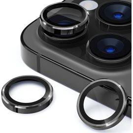 CAUC-Caméra Arrière Protecteur Compatible avec iPhone 15 Pro/iPhone 15 Pro Max - Dureté 9H Protection Caméra Objectif en Verre Trempé HD - Anneau de Lentille en Métal Anti-Rayures - Noir