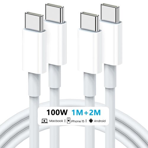 USB C to USB C Cable 100W [1M+2M], PD3.0 Type C Cable Fast Charge for iPhone 15/15 Pro/15 Pro Max, Macbook, iPad Pro/mini, Nintendo Switch, Samsung S24/S23/S22, Google Pixel