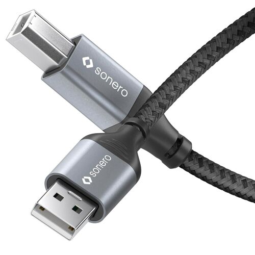 KAL-Câble USB 2.0, câble de connexion, câble d'imprimante, fiche A vers fiche B, 480 Mo/s, gris sidéral/noir, 5,00 m