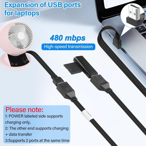 Câble d'extension USB en Y 90 degrés Câble adaptateur USB 2.0 A mâle vers USB femelle double supportant la charge et le transfert de données pour PC,clé USB 50cm (Angle haut)