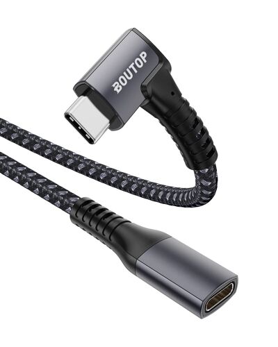 JGD-Rallonge USB C 1.5M - Câble a 90 Degrés d'extension USB 3.2 Type-C mâle à femelle pour 100W Charge Rapide/10Gbps Synchronisation/Vidéo 4K@60Hz Compatible avec MacBook Air/Pro, Pad Pro/Air 4, Plus