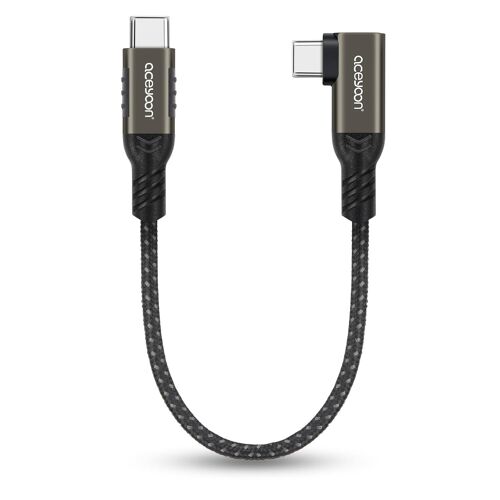 JGD-240W Cable USB C vers USB C Court 20cm, 48V/5A PD QC 4.0 Câble Type C Coudé Charge Rapide avec Puce E-Mark 90 Degrés Compatible avec iPhone 16 Plus Pro Max 15, Galaxy S24 Plus Ultra S23 S22