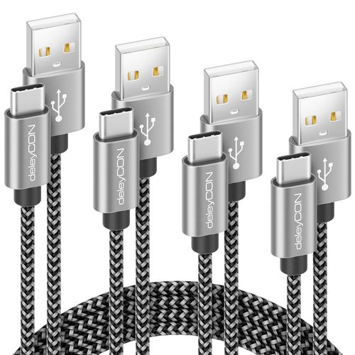 SET de Câbles USB-C (4 Pièces - 0,5m 1m 2m 3,0m) Nylon Câble de Charge Câble de Données USB Type C Connecteur Métallique Charge & Synchronisation de Téléphone Portable & Smartphone