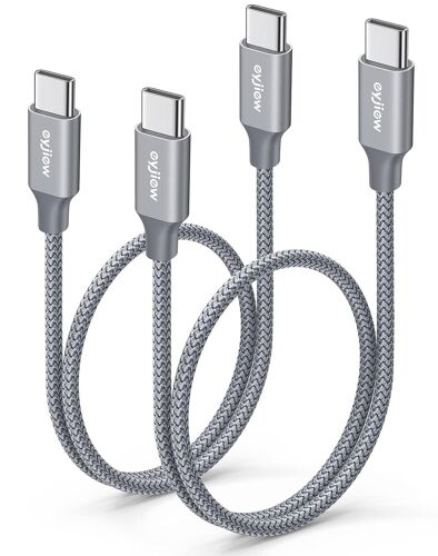 Câble Usb C Vers Usb C Court [0.6M, Lot De 2], Cordon Usb Type C Pd Charge Rapide 60W Nylon Tressé Pour Iphone 16 Pro Max 15 Galaxy S25 S24 Plus Ultra S23 A35 A55, Redmi 14C A3 Note 13 12