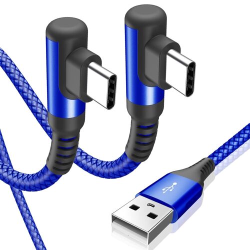 KAL-Câble USB C Coudé 90 Degrés [3M Lot de 2] Charge Rapide Câble Chargeur USB C 3A Compatible avec i Phone15 Pro Max, iPad Pro, Samsung Galaxy S23 S22, Sony, Xiaomi, Huawei, Pixel, appareils USB C.