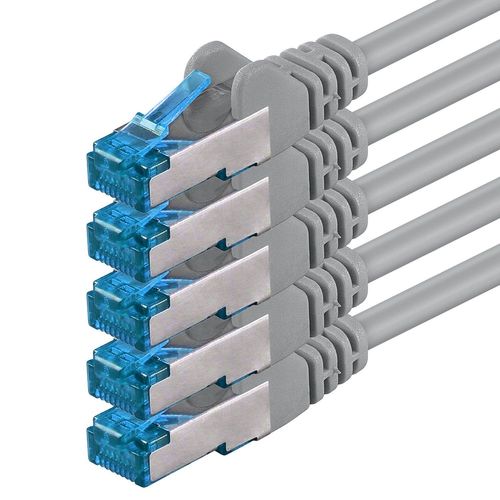 TIANYI-5x 0,25 M - Câble réseau CAT-6a Câble Ethernet Lan Patch Connecteur RJ-45 SFTP 10GB/s - Paquet de 5 Gris