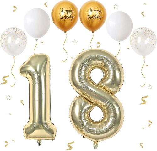 Ballon Anniversaire 18/81 Ans Champagne D'Or, 101 Cm Ballon Chiffre 18, Happy Birthday Decoration Ballons 18 Anniversaire Ballon, Décoration Ballon Numéro Pour 18/81 - Vole À L'Hélium