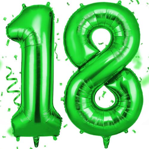 Ballon Chiffre 18 Vert | Anniversaire 101Cm | Numéro De Ballon | Décoratif D'Hélium | Decoration Fête Vacances Ans