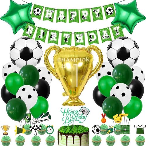 Mdy-Kit Decoration Anniversaire Football, Géant Ballons Football Avec Happy Birthday Bannière, Ballons Aluminium Football Trophée Champion Pour Decoration Sports Thème Anniversaire Fête Garcon Enfant