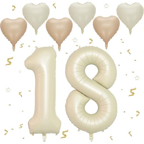 Ballon Anniversaire 18/81 Ans Couleur Crème, 101 Cm Chiffre 18, Happy Birthday Decoration, Décoration Numéro Pour 18/81 - Vole À L'Hélium
