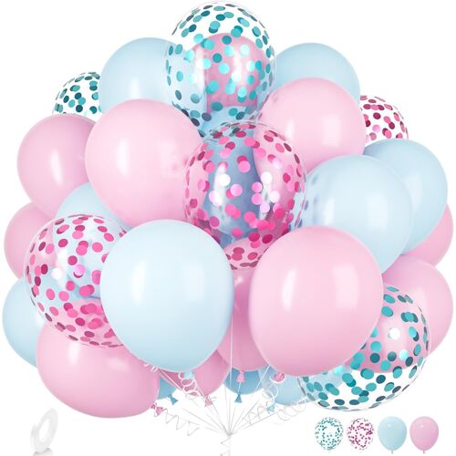 Pink And Blue Balloons, 30 Pieces 12 Inch Gender Reveal Balloon Latex Helium Balloons Ribbon For Boys Girls Birthday Baby Shower Wedding Christening Party Celebrations