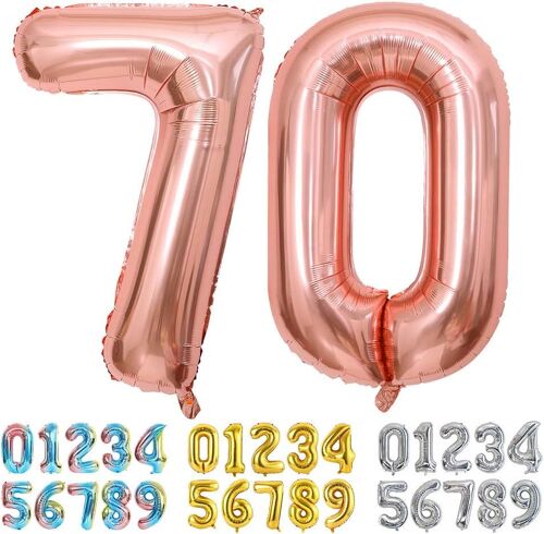 Foil Ballons Chiffre 70 Or Rose, Grands Ballon Numéro 0 1 2 3 4 5 7 8 10-19 20-29 30-39 40 50 60 70 80 90 100, Décoration Pour Mariages Party Et Anniversaires Fête