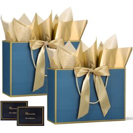 Lot De 2 Sacs Cadeaux Noir Et Doré - MegaCrea DIY - Neuf - Emballage Cadeau