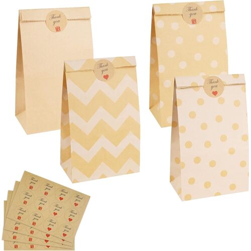 40 Pcs Sac En Papier Kraft, Craft Marron Sac Cadeau Avec 48 Autocollants, Sachets À Bonbons En Papier Pour Célébrations De Fête, Mariage, Anniversaire, Noël(8 * 13 * 24cm)