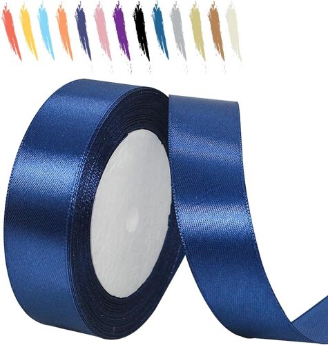 25mm Bleu Marine Ruban Satin Pour Emballage Des Cadeaux,23 Mètres Polyester Rubans Pour Bouquets,Ballon,Couture,N?uds,Gâteau,Satin Ruban Roll Pour Décoration De Mariage/Anniversaire/Noël/Fête