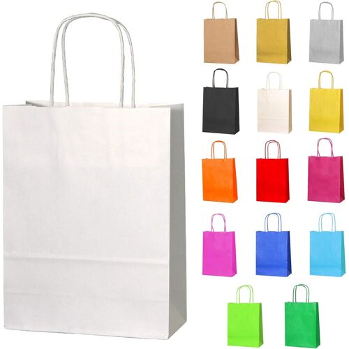 15 Blanc Sacs-Cadeaux En Papier Avec Poign¿¿Es - 18 X 22 X 8 Cm - Sacs-Cadeaux Color¿¿S Pour F¿ºtes D'enfants Et D'adultes, Anniversaires, Mariages, Baby Showers, Enterrements