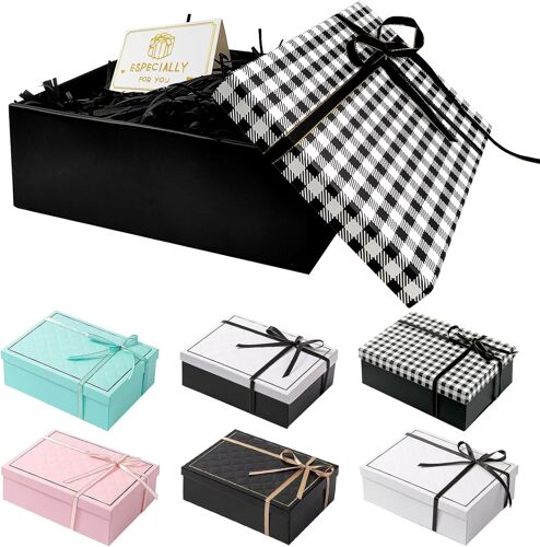 2025 Boite Cadeau Anniversaire, Boîte Cadeau Vide Avec Couvercles, 25 X 18 X 8.5 Cm Boîtes Cadeaux Avec Ruban Raphia Carte, Boîte Cadeau Pour Mariages Valentin Noel Fête