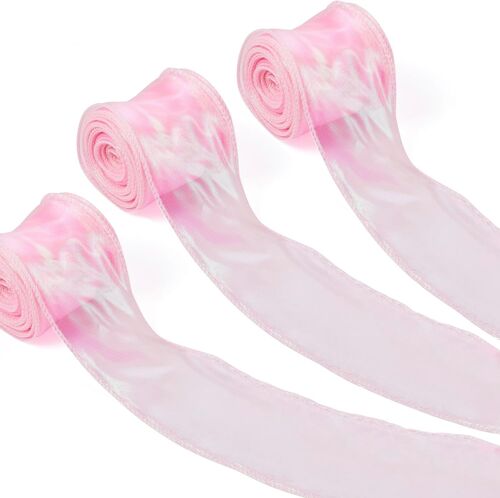 Lot De 3 Rouleaux De Ruban En Organza Iris¿¿ Scintillant De 60 Mm X 9 M, Ruban En Mousseline De Soie Iris¿¿E Scintillante Pour Emballage Cadeau, Mariage, Rose Perle