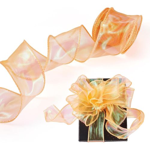 Rubans Irisés - 9,1 M De Long En Polyester Transparent En Forme De Queue De Poisson En Organza Nacré Pour N?ud, Fleur, Emballage Cadeau
