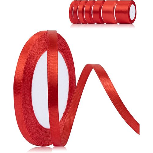 Ruban Cadeau Rouge 6 Mm X 22 M - Ruban De Satin Rouge - En Polyester - Pour Travaux Manuels, Anniversaire, Bricolage, Emballage Cadeau, Noël
