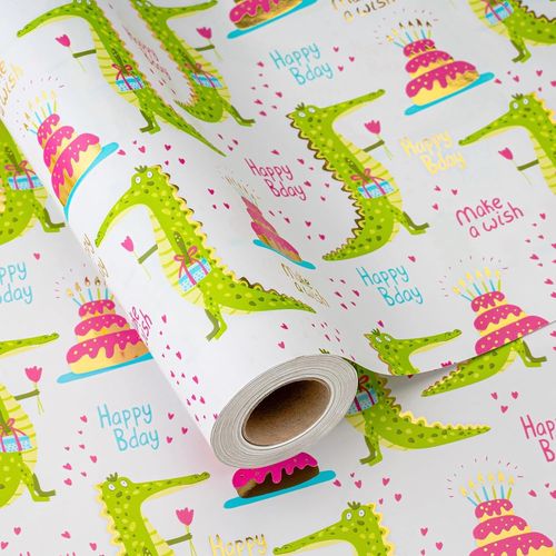 Tianyi-Rouleau De Papier Cadeau \U2013 43 Cm X 10 M \U2013 Motif Mignon Crocodile Métallisé Feuille D'or Gâteau D'anniversaire Papier Cadeau Épais