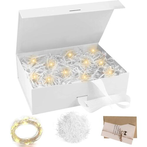 Ensemble Boite Cadeau, Boîte Cadeau Avec Couvercle, Boite Cadeau Magnetique Avec Couvercle, Boîte Cadeau, Bowknot Boite Cadeau Avec Ruban Et Carte Pour Emballage Cadeau De Mariage, Anniversaire-Blanc