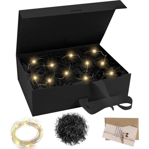 Ensemble Boite Cadeau, Boîte Cadeau Avec Couvercle, Boite Cadeau Magnetique Avec Couvercle, Boîte Cadeau, Bowknot Boite Cadeau Avec Ruban Et Carte Pour Emballage Cadeau De Mariage, Anniversaire-Noir