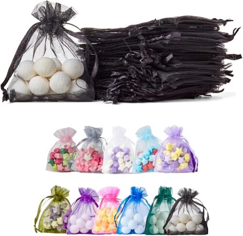 [50pcs] Sacs cadeaux en organza. Pour les cadeaux, bijoux, artisanat, bonbons, sacs de fête. Pour toutes les occasions. Noir Organza Bags Black 7x9 x50