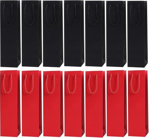 Lot De 16 Sacs Cadeaux Élégants Pour Bouteilles De Vin, Pochette Cadeau Bouteille Pochettes Sacs Cadeaux De Bouteilles De Vin En Papier Kraft Cadeaux Pour Fête, Noël, Halloween, Mariage, Noir+Rouge