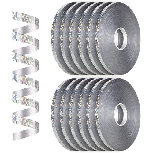 Ruban Cadeau-12 Rouleaux Brillant Ruban De Ballon-5mm 50m Ruban Décoratif Cadeau Pour Fêtes Artisanat Et Emballage Ballon Mariage Anniversaire Et Noël(Laser Argent)