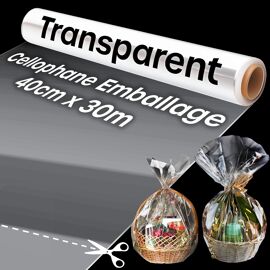 Rouleau Cellophane Transparent 80 Cm X 30 M - Emballage Cadeau, Fleurs, Artisanat - OPP Solide