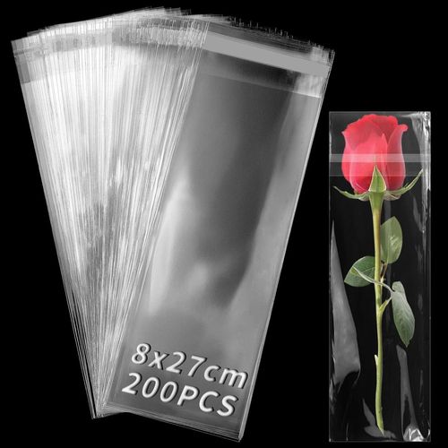 Sachet Plastique Transparent Adhesif 8x27 Cm 200 Pièces Sachet Cellophane Longs Emballage Plastique Opp Sachet Alimentaire Sachet Bonbon Biscuit Sachet Pour Bougies Bijoux Chocolats Noel Cadeau