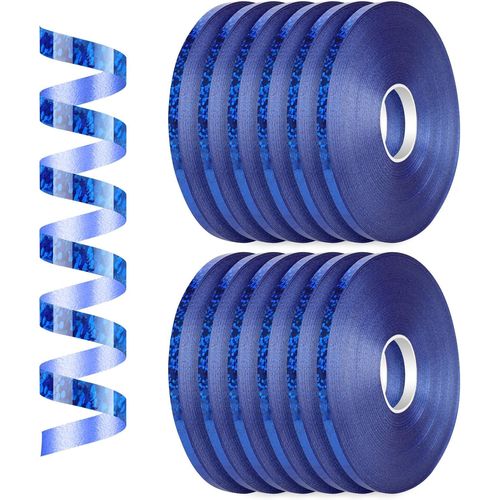 Ruban Cadeau-12 Rouleaux Brillant Ruban De Ballon-5mm 50m Ruban Décoratif Cadeau Pour Fêtes Artisanat Et Emballage Ballon Mariage Anniversaire Et Noël(Laser Bleu)