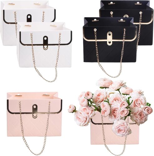 Rapidbok 6 Pieces Sacs Cadeaux Pour Fleurs, Sacs à Fleurs En Papier, Boîtes à Fleurs avec Chaîne En Métal, Sacs à Bouquets Pour Les Fleuristes, Les Mariages, Les Cadeaux Et Les Fêtes