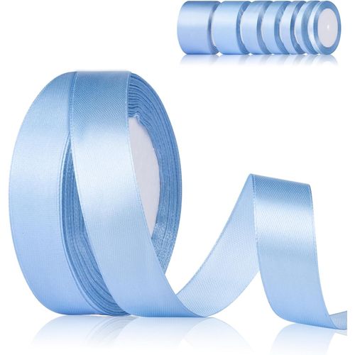Ruban Cadeau Bleu - 20 Mm X 22 M - Ruban De Satin De Mariage - Bleu Clair - Large - En Polyester - Pour Travaux Manuels, Bricolage, Ballons, Emballage Cadeau