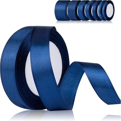 Ruban De Satin Bleu 20 Mm X 22 M - Large Ruban Cadeau - En Polyester - Bleu Marine - Pour Travaux Manuels, Emballage Cadeau, Anniversaire, Bricolage