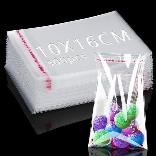 300 Pièces Sac Plastique Transparent 16x10cm Sachet Cellophane Sacs Auto-adhésifs Plastique OPP Sachet Biscuit Sachet Emballage Transparent Petits Sac Bonbon pour Chocolats Bijoux Cadeau Noel