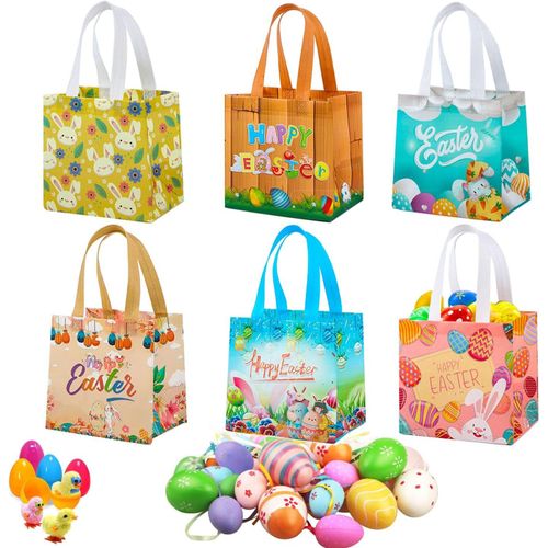 Lot De 6 Sacs Cadeaux De Pâques À Remplir - Nid Et Panier En Feutre Avec Lapin