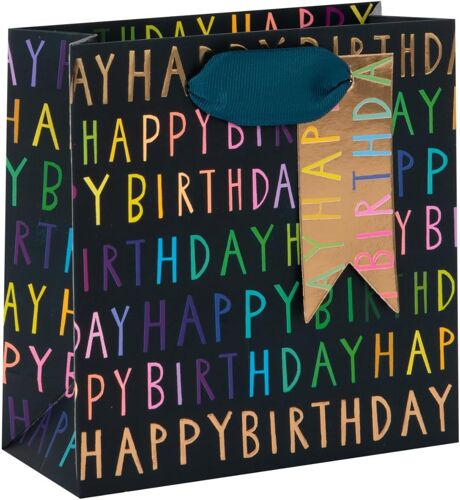 Sac Cadeau De Luxe « Happy Birthday » Bleu Marine, Taille S, 140 X 140 X 60 Mm, Bleu Marine