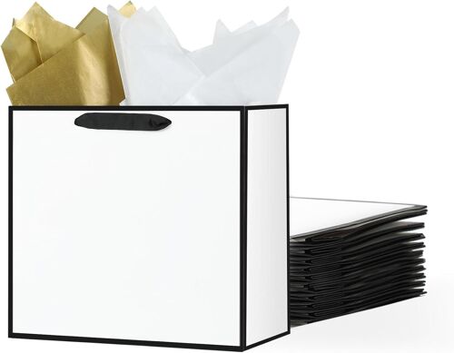 Lot De 6 Sacs Cadeaux Blancs De Taille Moyenne De 22,1 Cm Avec Papier De Soie