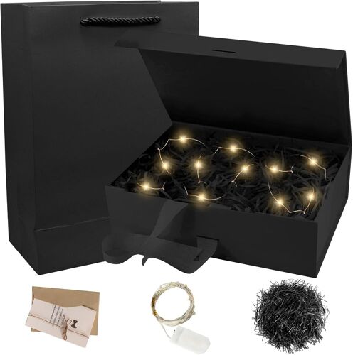 Boite Cadeau Anniversaire Avec Couvercle, Boite Cadeau Mariage Pliable, Emballage Cadeau Magnétique Avec Noeud, Lumières Led, Sacs Cadeaux, Carte De V?Ux, 23 X 17 X 7 Cm Boîte Cadeau (A)