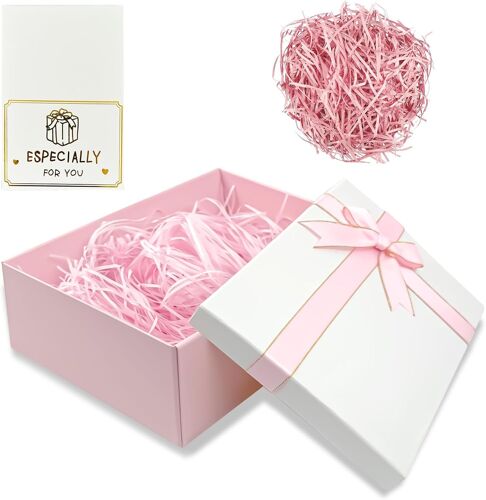 Coffret Cadeau Avec Couvercle, 25 X 18 X 8,5 Cm, Boîte Cadeau De Luxe Pour Fille Avec Noeud, Carte De V?Ux, Grande Boîte Pour Anniversaire, Mariage, Saint-Valentin (Rose Blanc)