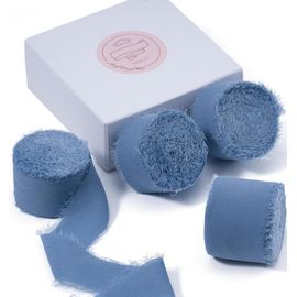 Ruban En Mousseline De Soie À Franges Fait À La Main 4 Rouleaux De 2,5 Cm X 5 M De Ruban Bleu Poussiéreux, 20 M De Ruban En Mousseline De Soie Pour Faire-Part De Mariage