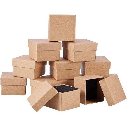 Kalanka-Lot De 24 Boîtes À Bijoux Carrées En Carton Kraft Avec Insert En Éponge Noire Pour Bagues, Colliers, Boucles D'oreilles Et Bracelets, 5 X 5 X 3,4 Cm