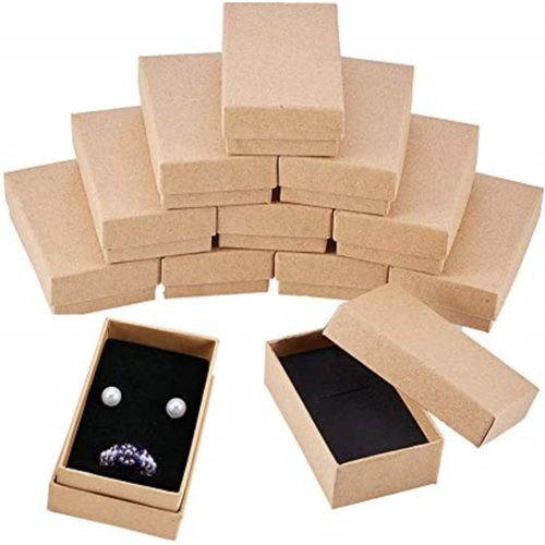 Kalanka-24 Pack Collier Bague Boîte 8x5x3cm Kraft Brun Rectangle Boîtes À Bijoux En Carton Petite Boîte Cadeau Pour La Fête De Mariage Anniversaires