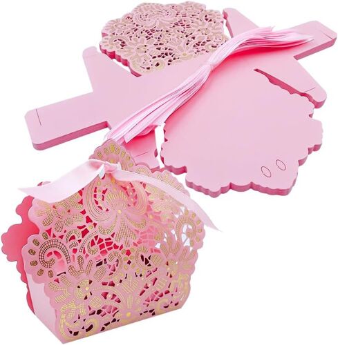 25 Pièces Petite Boîte Cadeau,Boîte Cadeaux,Bonbons Boite Cadeau Avec Ruban,Boîtes De Bonbons Noël,Pour Cadeau De Bricolage, Mariage, Fête(Rose)