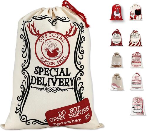 Grand Sac De Toile Noël Avec Cordon De Serrage, Diy En Coton Pour Le Stockage De Grands Paquets De Noël, Party Favors