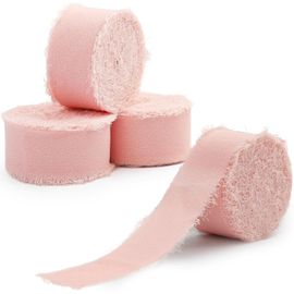 Ruban Mousseline Rose Clair, 4 Rouleaux De Ruban En Mousseline De Soie 2,5 Cm X 10 M, Effiloché Pour Invitations De Mariage, Bouquets De Mariée, Cadeaux Emballages, Bricolage