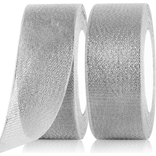 Ruban Organza Argenté 40mm ,44m Ruban De Noël Pailleté Pour Emballage Cadeau ,Couture ,Artisanat ,Gâteaux ,Mariages ,Noël ,Pâques ,Décorations De Fête ,22m/Rouleau